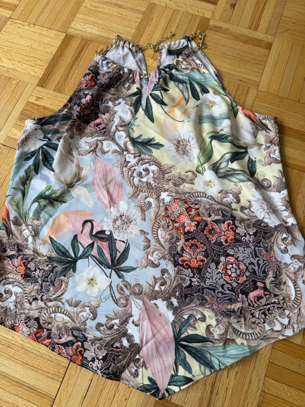 Thalia Sodi Multicolor Floral Halter Top with Gold Chain Size L